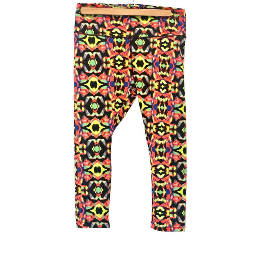 Bluenotes Sport Active Capri Leggings Womens Large Neon Pattern